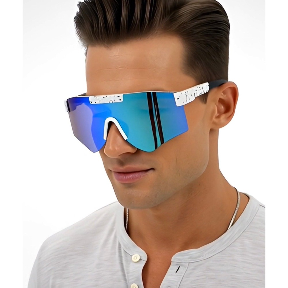 Shield Sunglasses White Frame Mirrored Lens Sport Cycling Running Sunglasses Men